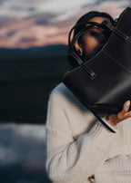 PLNE - Cyme Mini - Textured Black with Ecru Stitching
