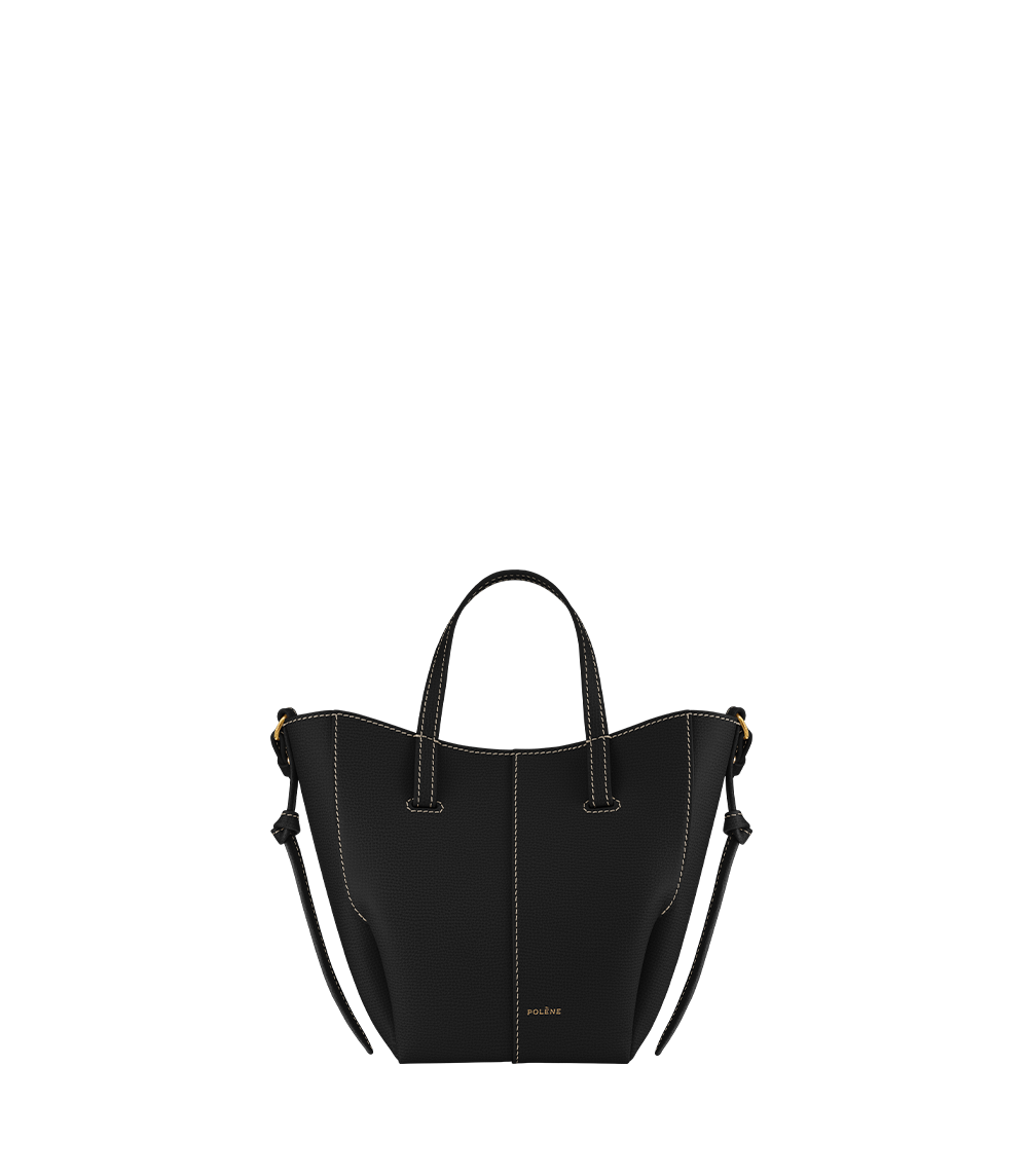 PLNE - Cyme Tote Nano - Textured Black with Ecru Stitching